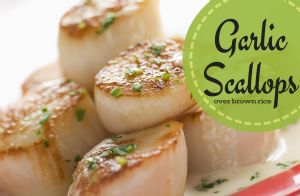 Garlic Scallops over brown rice