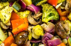 Oven Roasted Vegetables (carrots, leeks, broccoli parsnips, sprouts, peppers)