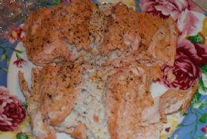 King Crab Stuffed Salmon w/ lemon sauce