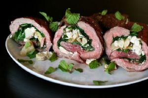 Flank Steak Stuffed with Spinach, Feta & Artichokes