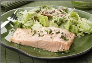 Caesar Salad Poached Salmon