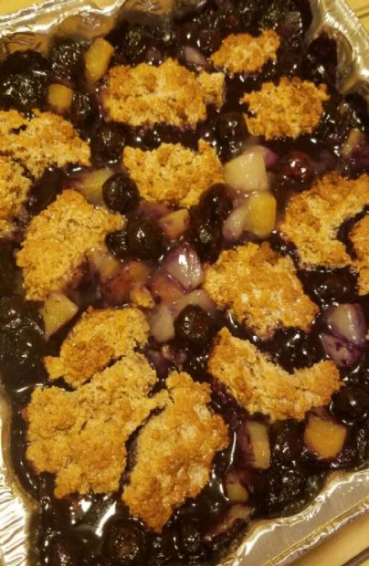 Blueberry pear cobbler