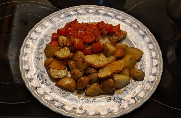 Baked Chicken and Baby Potatoes with Tomatoes