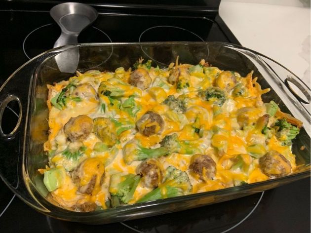 Keto Cheesy Broccoli Alfredo Chicken Meatball Bake