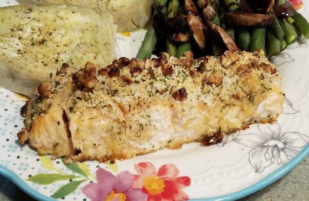 *Honey Mustard Panko Crusted Baked Salmon