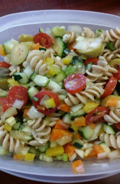 Whole wheat pasta and veggies