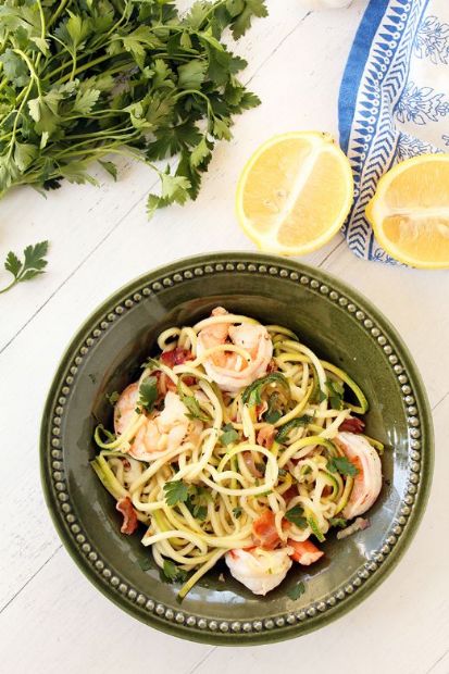 Bacon Shrimp Zoodles Scampi for two (modified from inspiralized.com recipe)