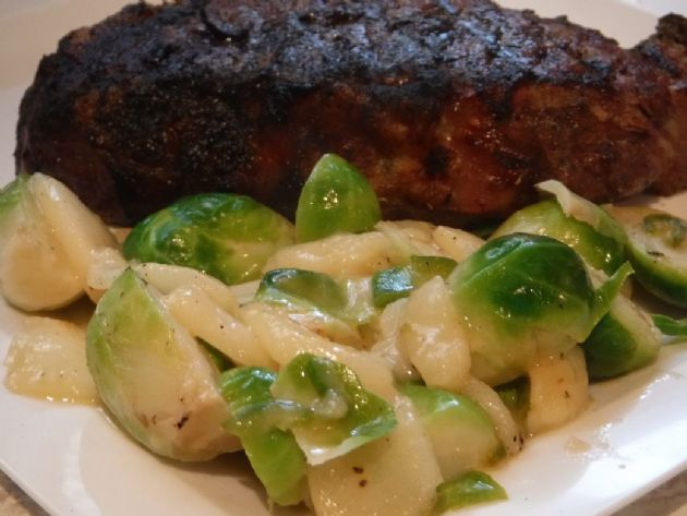 Brussels Sprouts with Pears and Jalapeno Mustard Sauce