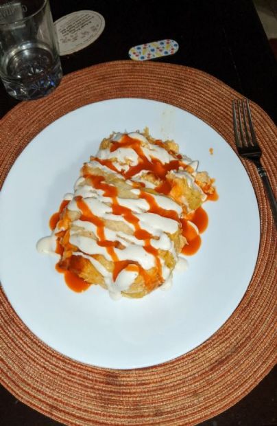 Buffalo chicken spaghetti squash bake