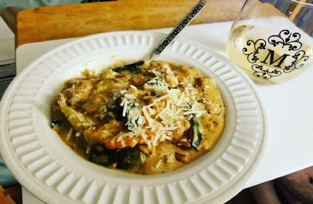 Butternut squash and zucchini alfredo