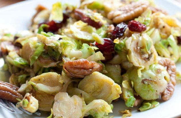Buttery Brussels Sprouts with Sage, Dried Cranberries and Pecans