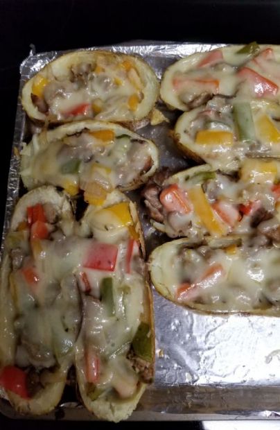 Cheese steak potato skins