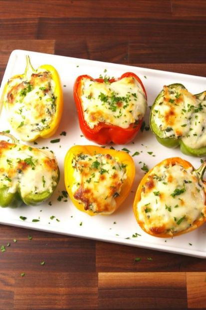 Chicken Spinach & Artichoke Stuffed Peppers (Keto)