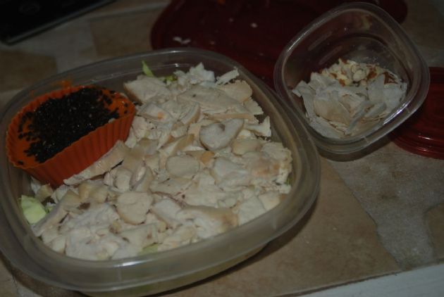 Chicken on Cabbage Salad with Tangy Peanut Dressing