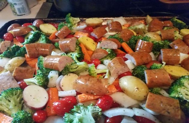 Chicken sausage & veggie Bake