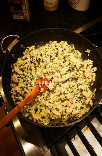 Chicken sausage and spinach risotto