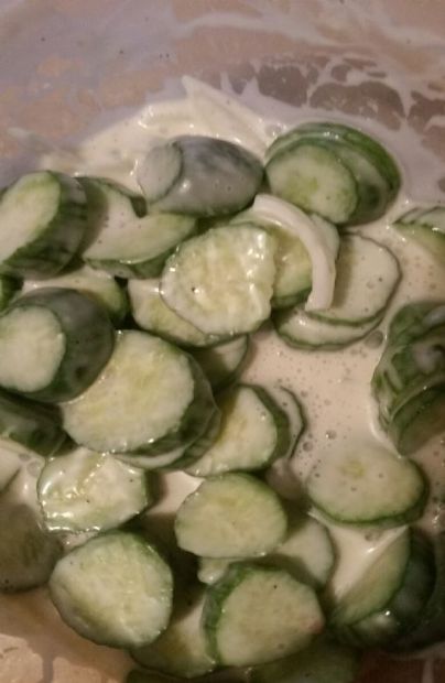 Cucumber with 4 tbs vinegar and miracle whip