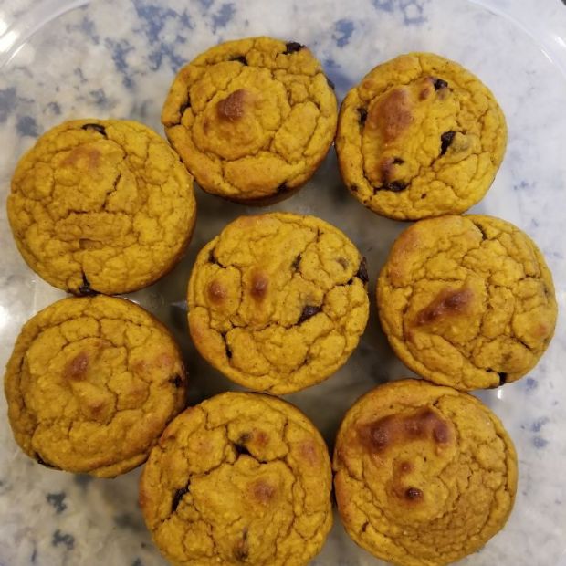 Pumpkin muffins with cranberries, walnuts & choc chips