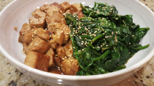 Garlic Honey Tofu and Spinach Recipe | SparkRecipes