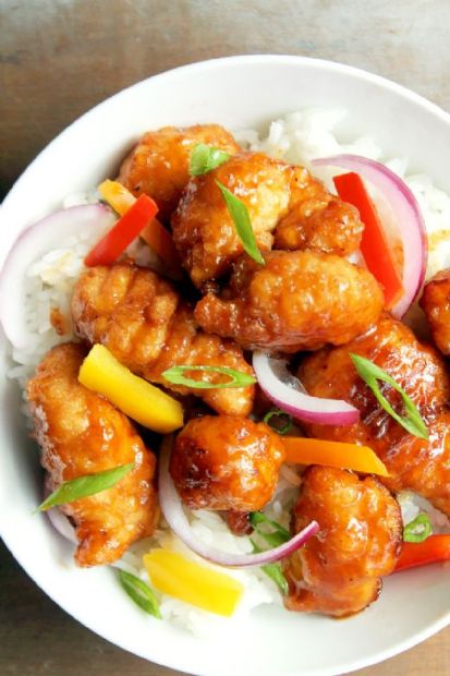 General Tso's Chicken with Peppers & Onions over Rice