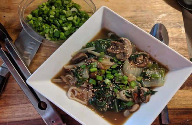 Ginger Garlic Pho with Crimini Mushrooms and Bok Choy