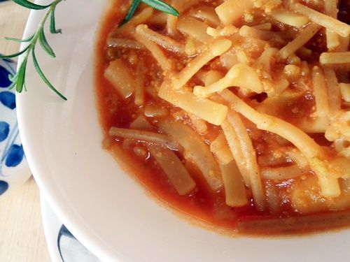 Green Cauliflower with Lentils and Pasta Soup