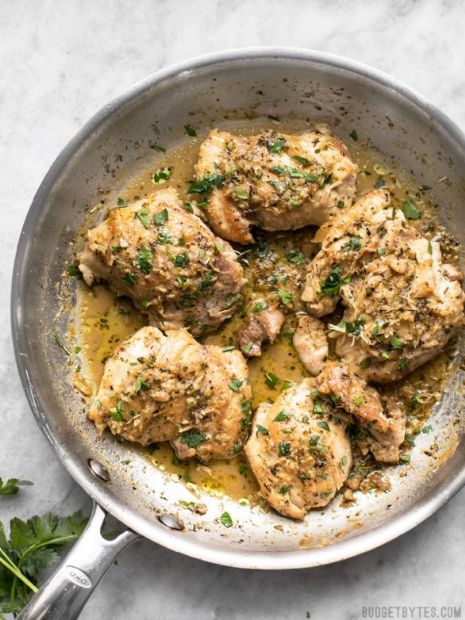 Herb And Butter Chicken Thighs With Garlic Roasted Potatoes Recipe Hot Sex Picture 