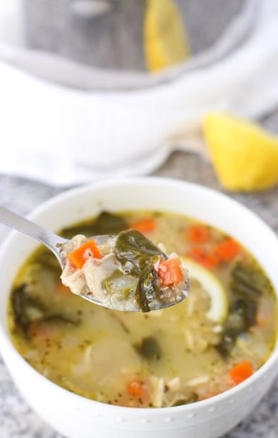 Lemon Chicken Quinoa Soup with Spinach