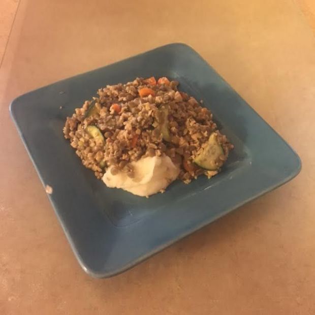 Beth's Lentil Salad with TVP Over Mashed Yuca Root