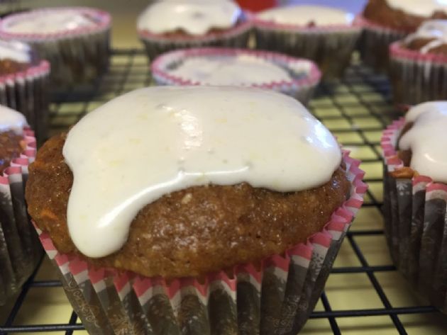 Lightened Carrot Cake Muffins and Sour Cream Icing