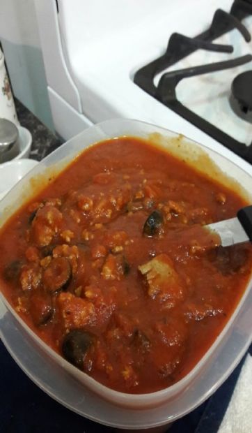 My spaghetti sauce (olives, prego, ground turkey)  1.5  c. Serving