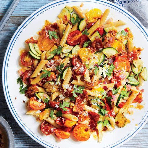 Pasta with Prosciutto, Cherry Tomatoes, and Asiago