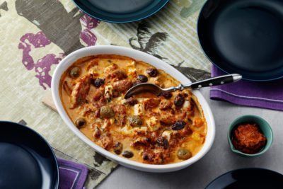 Pesto Chicken Casserole with Feta Cheese and Olives (from dietdoctor.com)