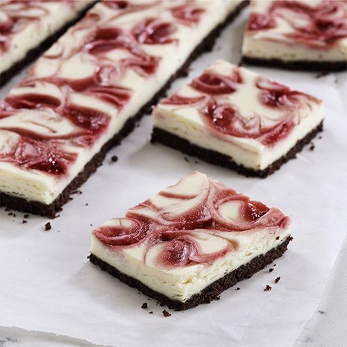 Raspberry Swirl Cheesecake Bars Recipe | SparkRecipes