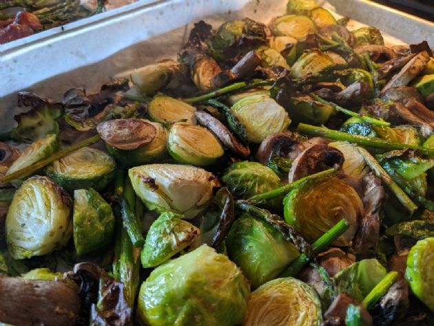 Roasted Brussel Sprouts with Asparagus