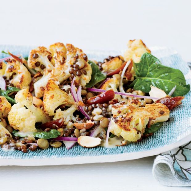 Roasted Cauliflower Salad with Lentils and Dates 