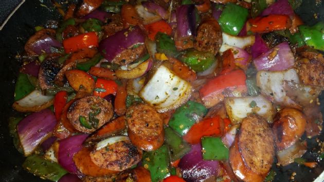 Smoked Turkey Sausage with Peppers and Onion