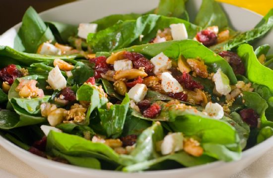 Spinach Salad with Cherries and Pomegranate Vinaigrette