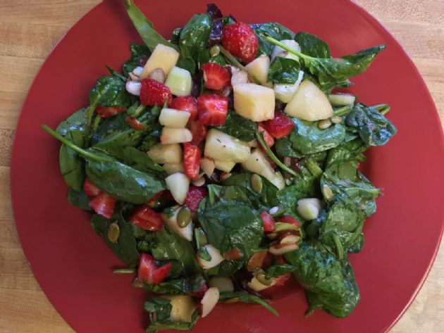 ADL spinach  strawberries pepitas almonds and apple salad