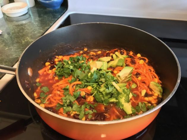 Spiralized Sweet Potato Enchilada Skillet