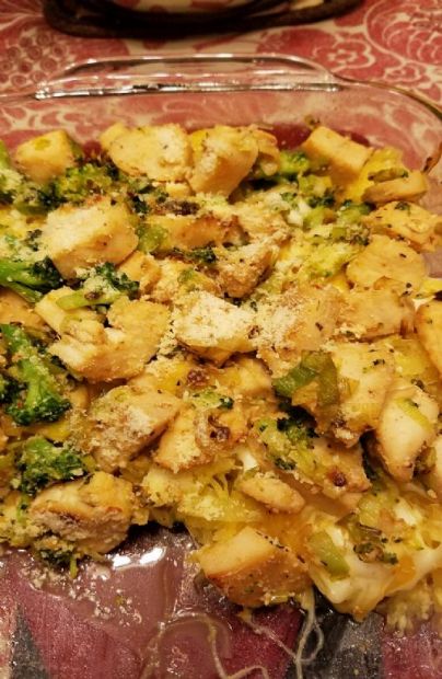 Squash with broccoli, chicken, cheese