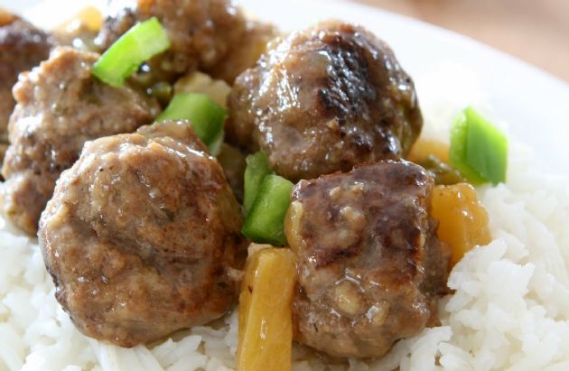 Sweet and Sour Meatballs Over Rice
