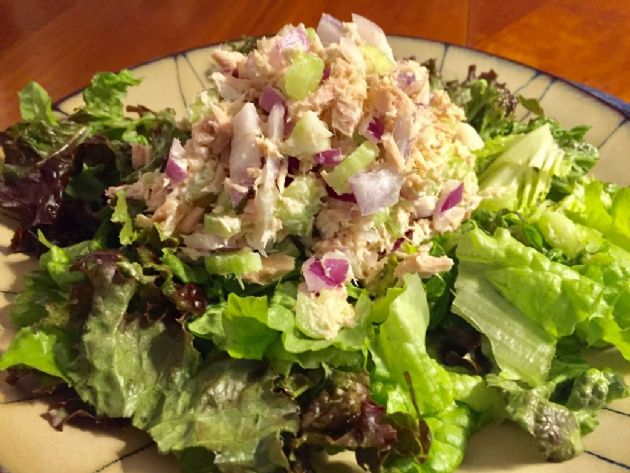 Tuna Salad on Bed of Red Leaf Lettuce