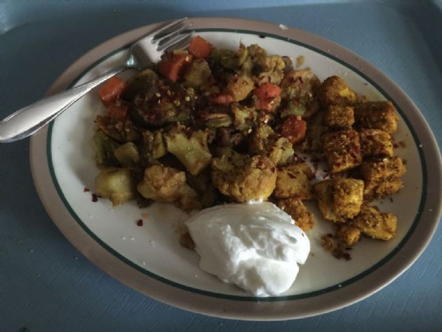 Vegetable & Breaded Tofu in Vindaloo Curry Sauce