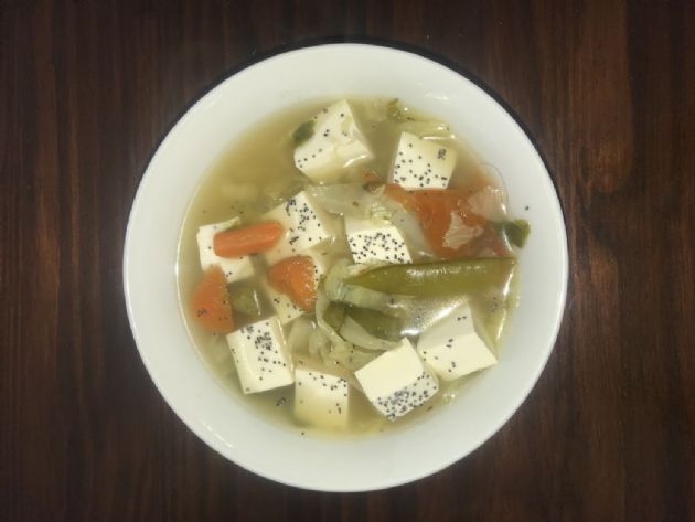 Vegetable and Tofu Broth served with Sesame Flatbread