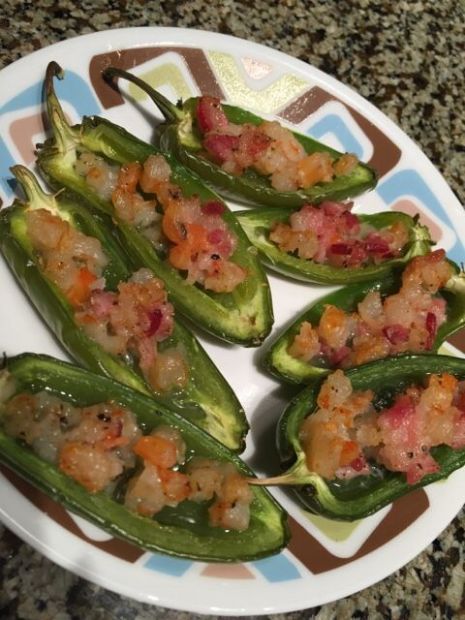 Bacon & shrimp stuffed jalapeÃ±o poppers