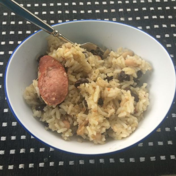 green rice with beans and turkey sausage