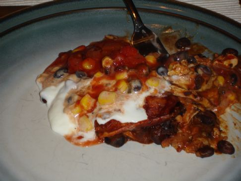 Chicken Tostada Casserole with Spicy Corn Relish
