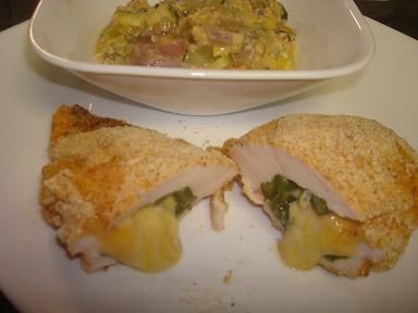 cornmeal crusted chicken stuffed with poblano & cheddar