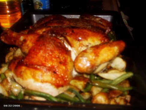 roasted lemon chicken with green beans and potatoes